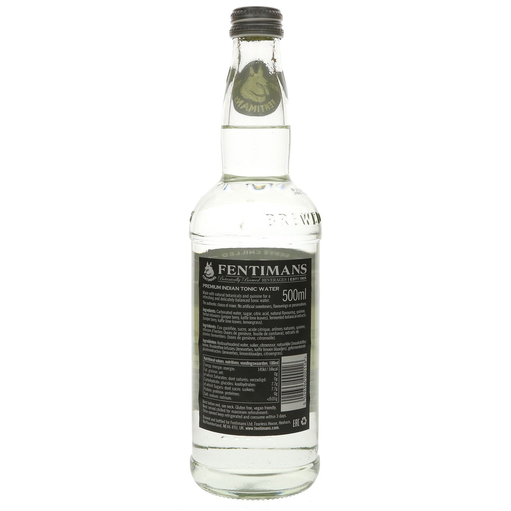 Indulge in all-natural Fentimans' Premium Indian Tonic Water - no added sugar, gluten-free, vegan. Perfect mixer or solo sipper.