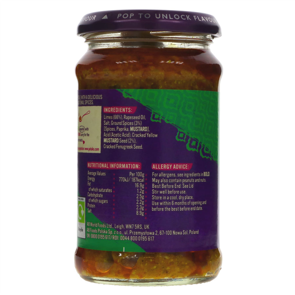 Spicy Vegan Lime Pickle for Indian-inspired meals! 🔥🌶️🍛 Pataks | Medium/hot | 283G | No VAT | Pickles |