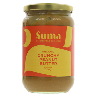 Suma Organic Crunchy No Salt Peanut Butter - 700g Jumbo Jar - Vegan & Gluten-free, made with organic peanuts - Superfood Market