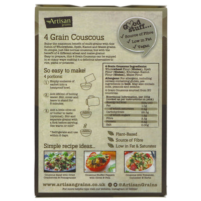 Artisan Grains' Vegan Four Grain Couscous - nutritious, versatile, and perfect for healthy meals!