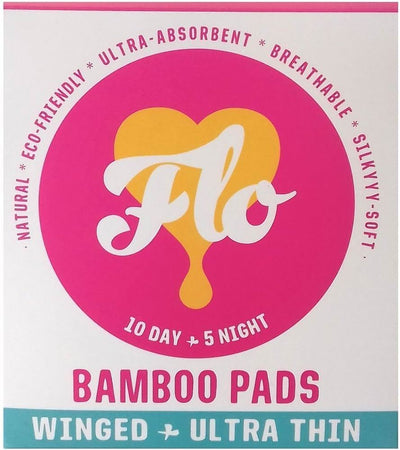 Introducing Here We Flo's Bamboo Day & Night Pads Pack. Made from organic bamboo, these silky soft and breathable pads provide ultimate period protection. With no harsh chemicals or dyes, you can purchase with absolute confidence. Plus, 5% of our profits go to people + the planet. Includes 10 Day Pads and 5 Night Pads. Vegan-friendly and oeko tex certified.