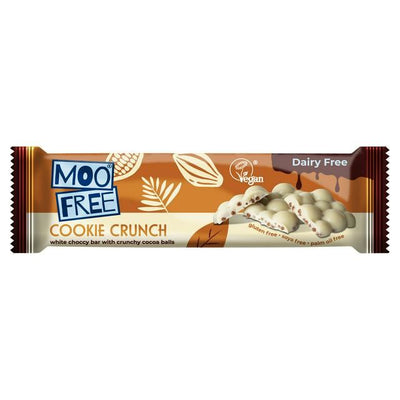 Indulge in the irresistible Cookie Crunch Bar by Moo Free. This gluten-free & vegan treat is a delicious alternative to white chocolate. With crunchy biscuit cocoa rice ball pieces, it's perfect for satisfying your sweet cravings. Enjoy it on its own or get creative with recipes.