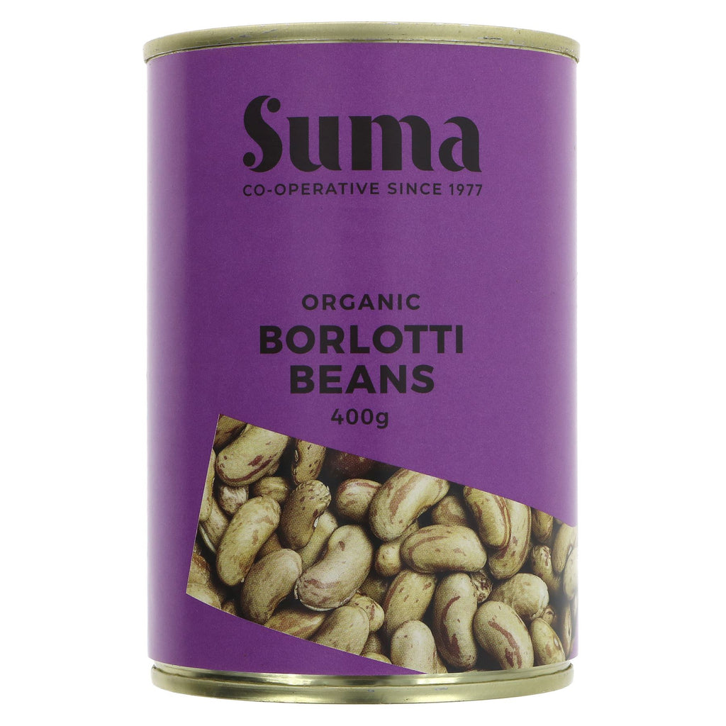 Organic Borlotti Beans - rich, creamy flavor, perfect for Mediterranean cuisine, soups, stews, and salads. No added salt, sugar, or skin hardeners. Vegan.