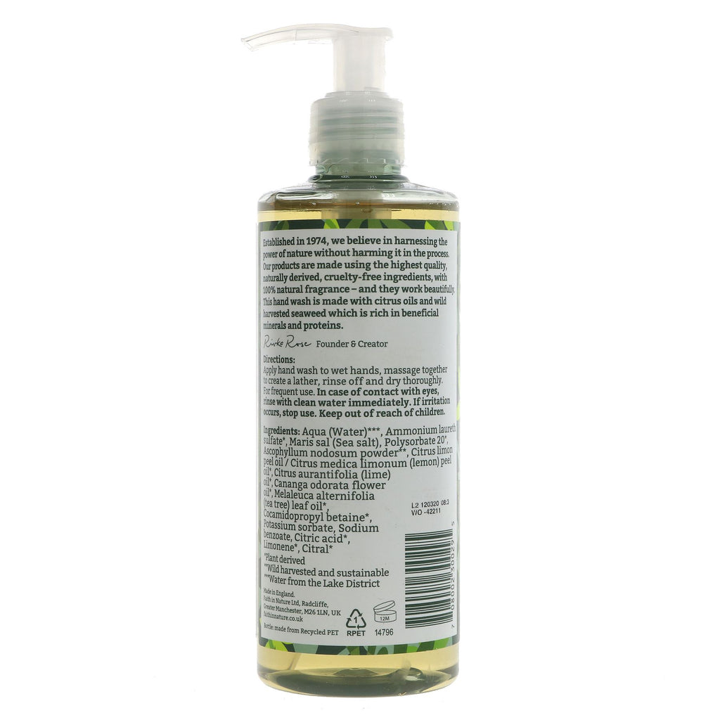 Faith In Nature Seaweed Hand Wash: Refreshing & antioxidant qualities, infused with lemon aromas & natural fragrance. Vegan & free from parabens/SLS.
