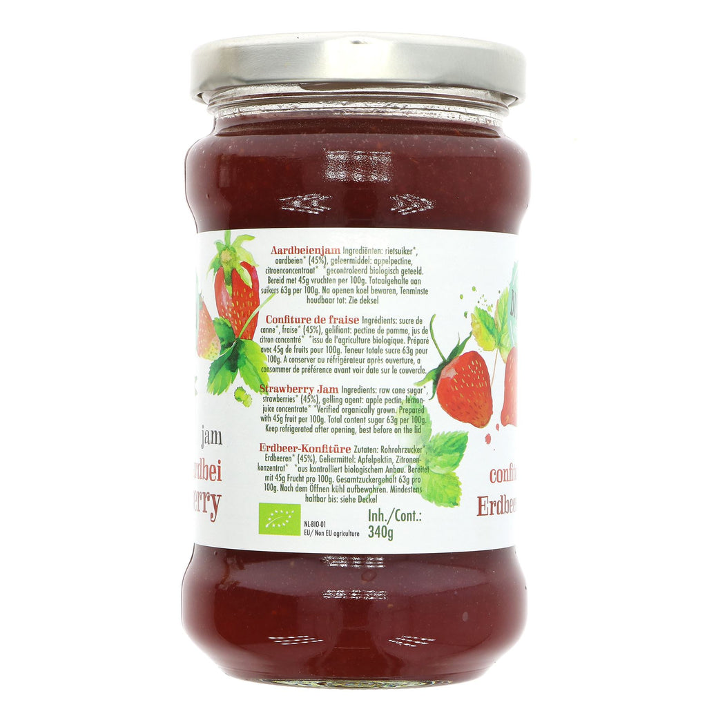 Organic Strawberry Jam - Sweet & Tangy, No Added Sugar, Vegan. 340g. Perfect for toast & recipes.