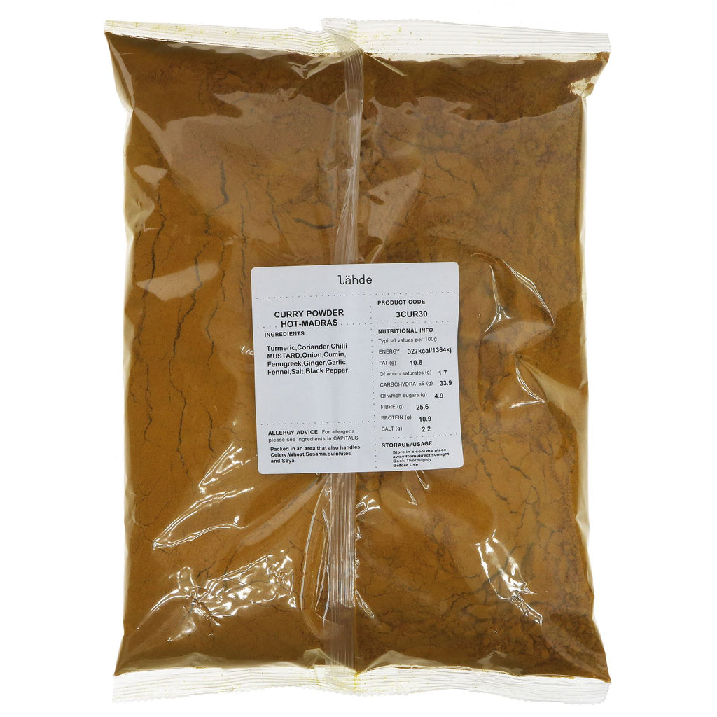 Hot Madras Curry Powder by Lahde – Add fiery flavor to your food with this vegan-friendly spice blend. 700G bulk size.