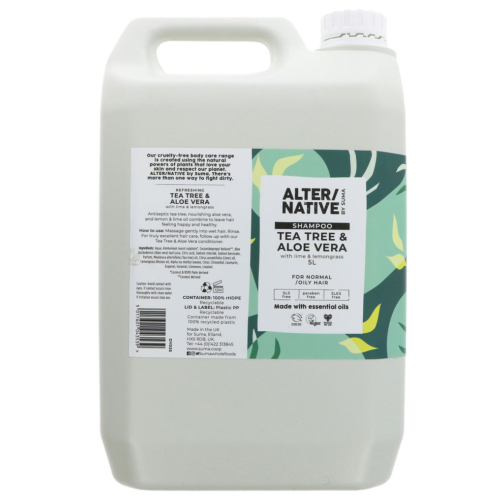 Vegan Tea Tree & Aloe Shampoo for Normal/Oily Hair. Infused with antiseptic tea tree, nourishing aloe vera & lime, lemongrass oil.
