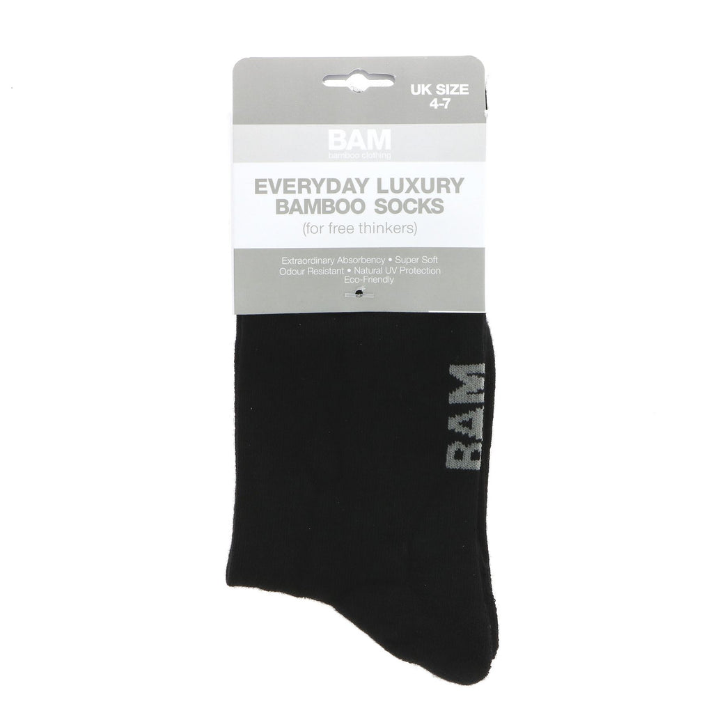 Eco-friendly bamboo black socks in sizes 4-7. Soft, sustainable & perfect for everyday wear. Vegan. Sold since 2014, by Superfood Market.