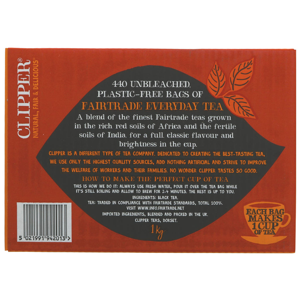 Clipper Fairtrade One Cup Teabags - 440 bags, rich and bold flavor, vegan and Fairtrade certified. No VAT charged.
