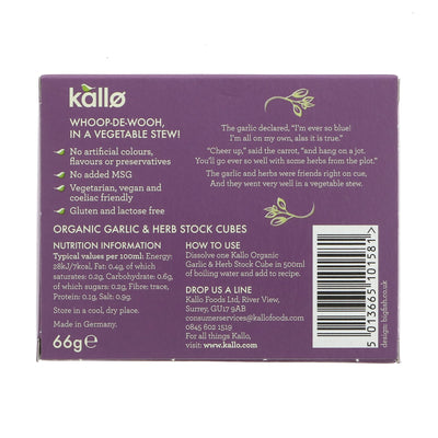 Organic Garlic & Herb Stock Cubes to enhance dishes with natural flavor. Gluten-free, vegan, and no added sugar! #Kallo #SuperfoodMarket #FoodAndDrink