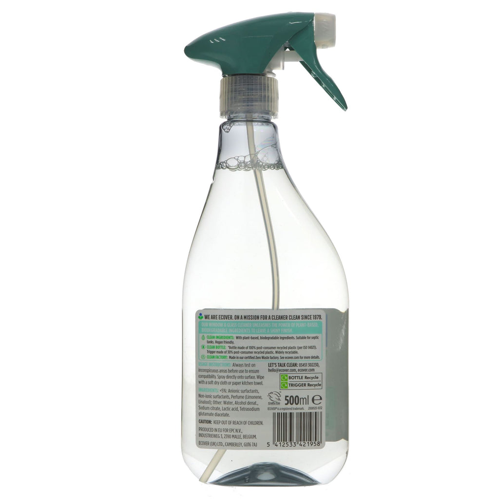 Plant-based, vegan window & glass cleaner in recycled bottle - zero waste, septic-friendly & shiny. Superfood Market.