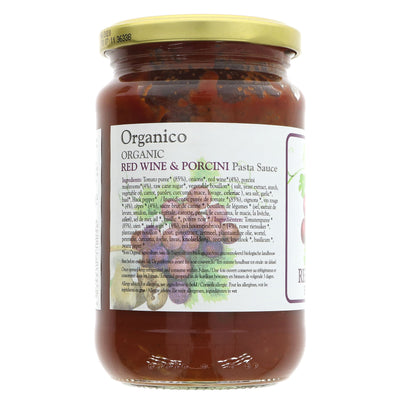 Organic Red Wine & Porcini sauce, vegan & no added sugar. Perfect for pasta or as a dip. Energy-boosting protein & fiber.
