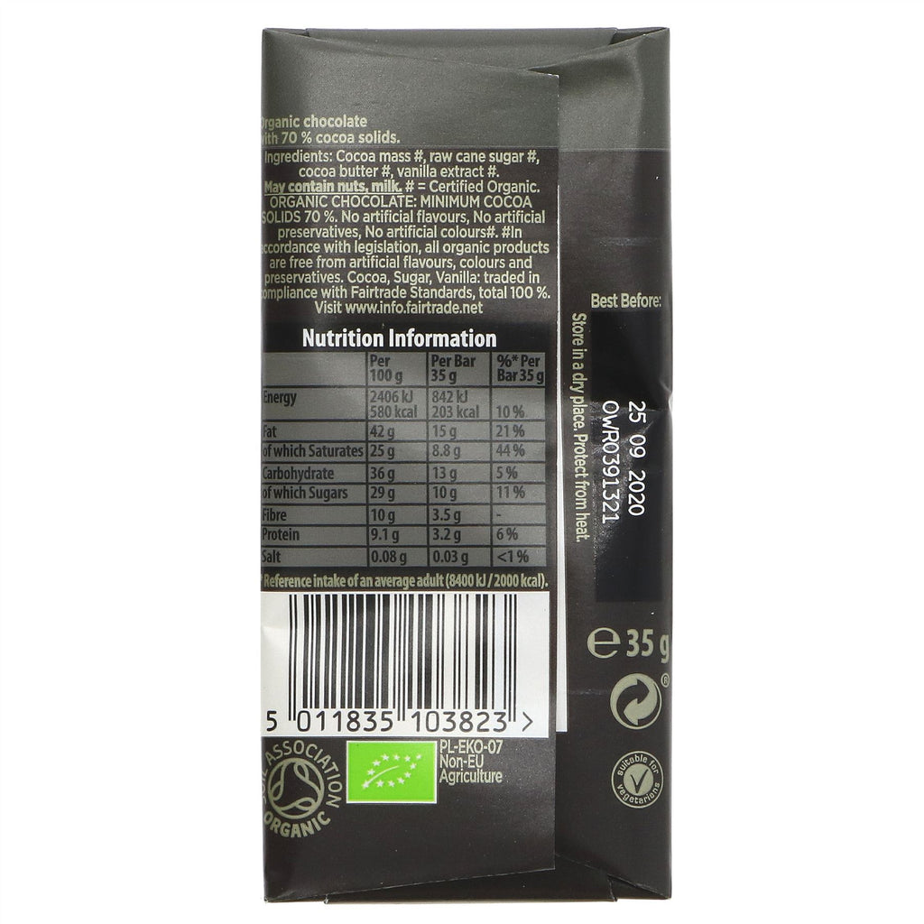 Green & Black's 70% Dark Chocolate | Fairtrade & Organic | No Added Sugar | 35g