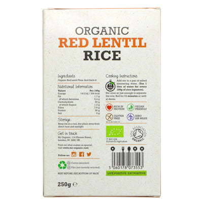 Organic, vegan, gluten-free Red Lentil Rice - perfect for stir-frys and soups. Available from Superfood Market.
