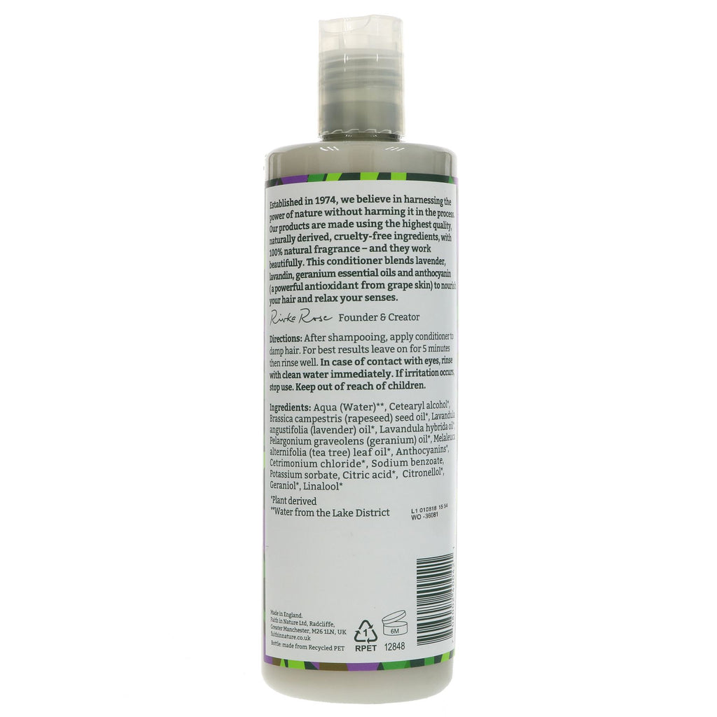 Vegan conditioner with lavender & geranium for silky smooth hair. Packed with antioxidants from grape skin. Cruelty-free & nourishing.