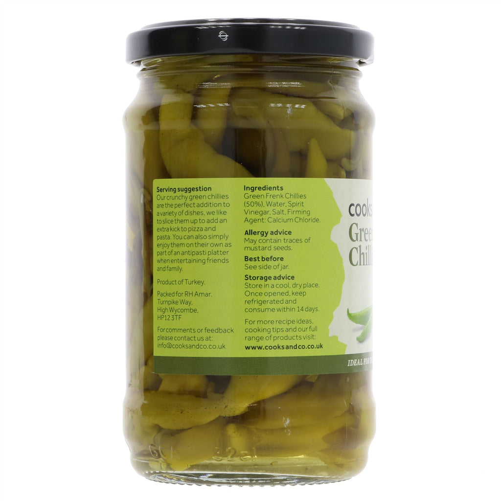 Cooks & Co Whole Green Chillies - Spicy Vegan Ingredient for Curries, Stir-fries, Tex Mex, Pizzas, and More!