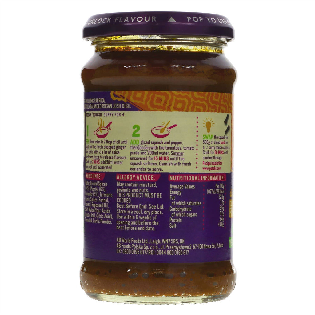 Pataks Rogan Josh Curry Paste: rich, aromatic & medium-spicy. Gluten-free, vegan & no added sugar. Part of Curry Pastes collection.
