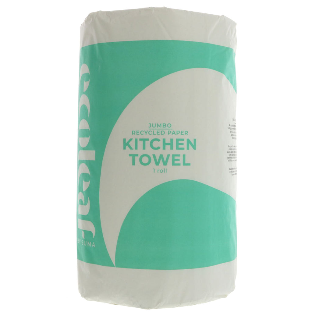 Eco-friendly jumbo kitchen towel - 100% recycled, vegan, and super absorbent. Lasts as long as 3 regular rolls!