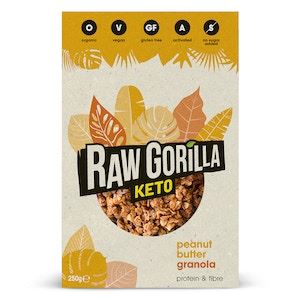 Peanut Butter Granola by Raw Gorilla: Gluten-free, organic, and vegan. Keto-friendly with pre-biotic fiber for gut health. Perfect for breakfast or snacking.