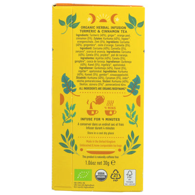 Organic Turmeric, Ginger & Cinnamon Tea- Biodynamic & Vegan | 20 Bags - Hampstead Tea