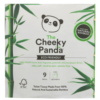 The Cheeky Panda | Toilet Tissue 9 Rolls - 3 Ply, 200 Sheets, 100% FSC | 9 rolls