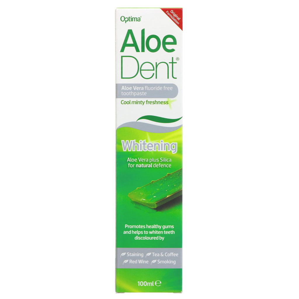 Aloe Dent Aloe Vera Whitening Toothpaste with Silica - Vegan and Fluoride-free, 100ml. Natural ingredients to protect against cavities & gum disease.