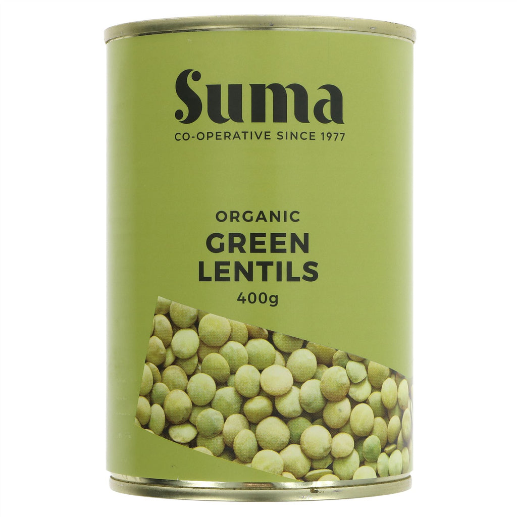 Suma Organic Green Lentils - 400g, vegan & versatile for soups, salads, and casseroles. No VAT charged.