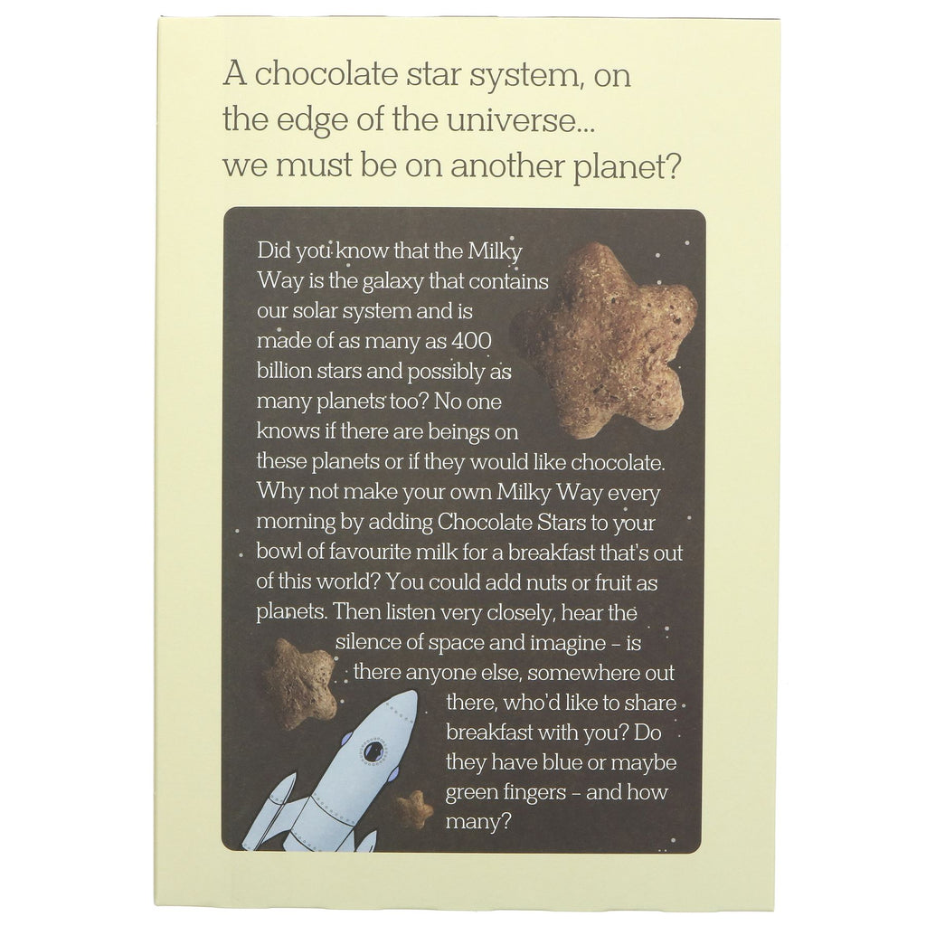Gluten-free, vegan, organic, and delicious Chocolate Stars cereal made with maize and rice. Perfect for breakfast or as a snack.