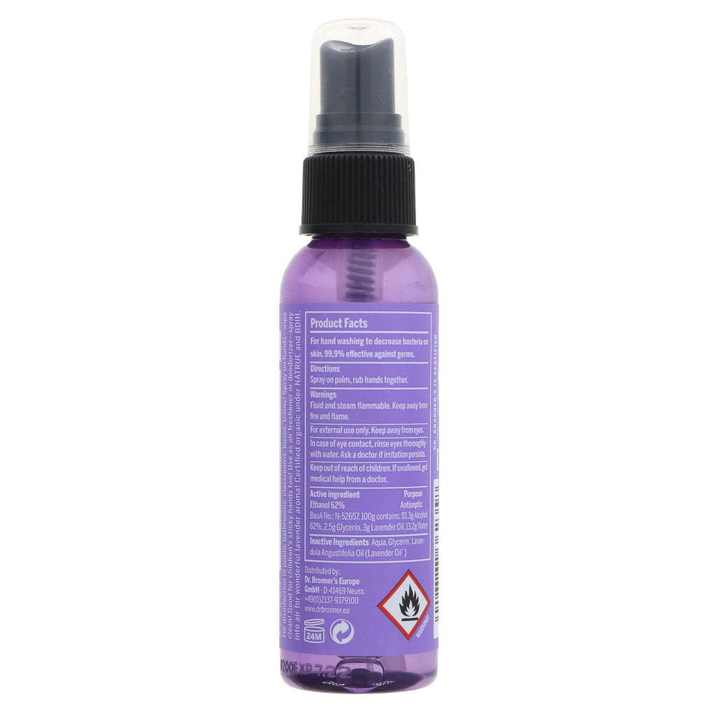 Dr Bronners Lavender Hand Sanitiser - organic, fair trade, and vegan. Clean hands without chemicals. Recycled packaging.