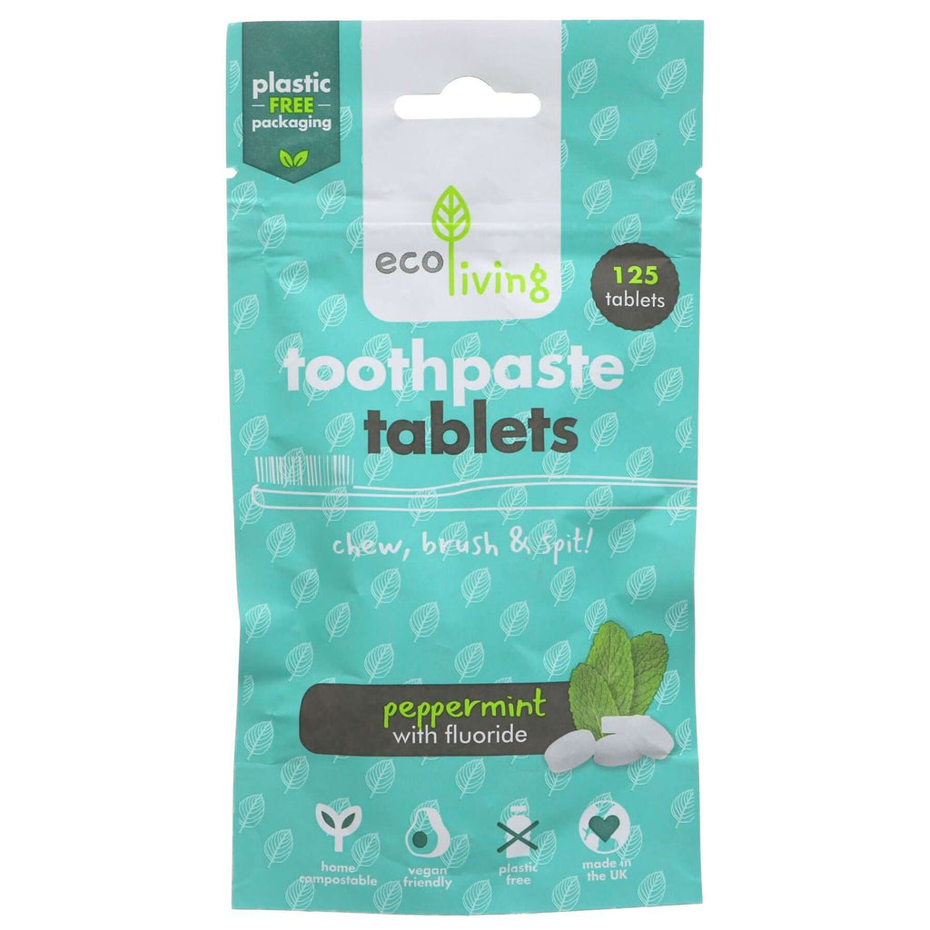 Ecoliving | Toothpaste Tablets w\Fluoride - 125 Tabs per compostable pack | 125 tab