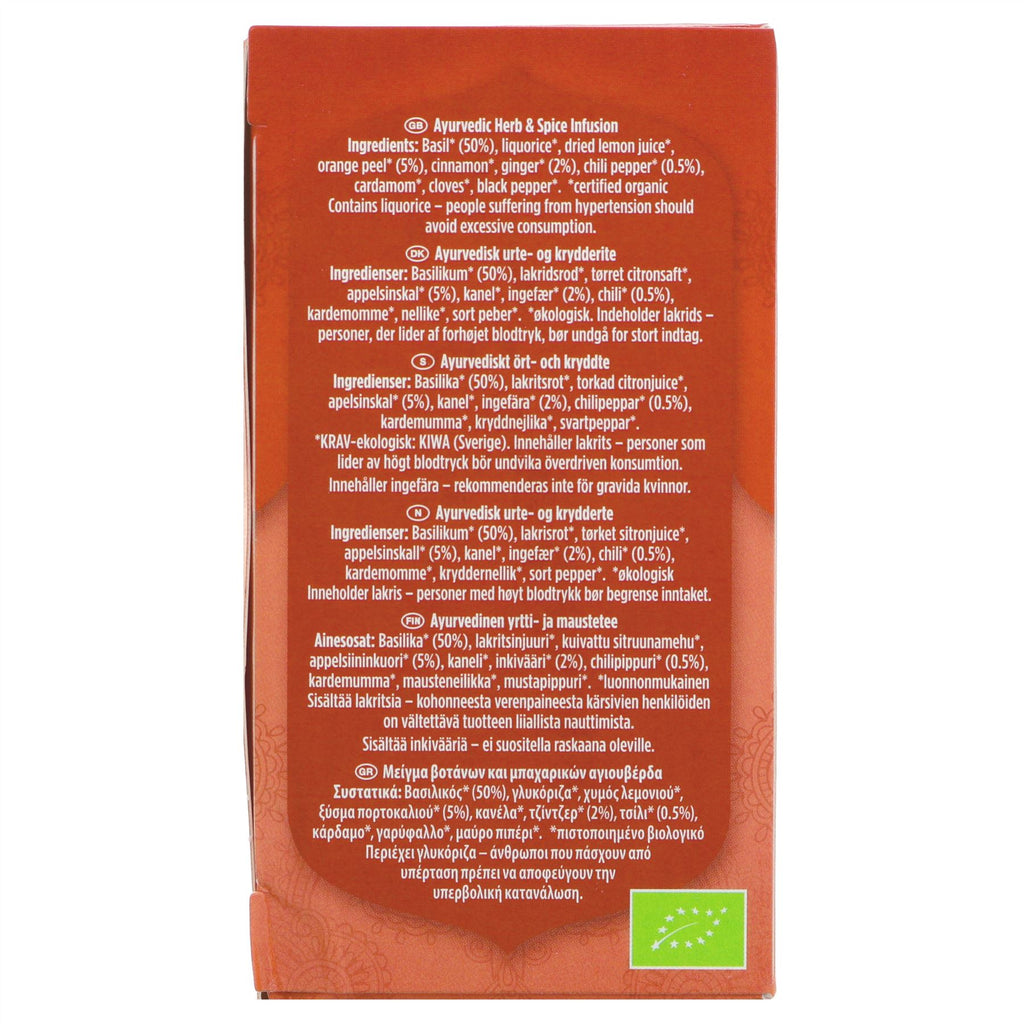 Yogi Tea's Heartwarming blend - Organic, vegan tea with basil, orange peel, and chili perfect for cozy nights in or as a pick-me-up.