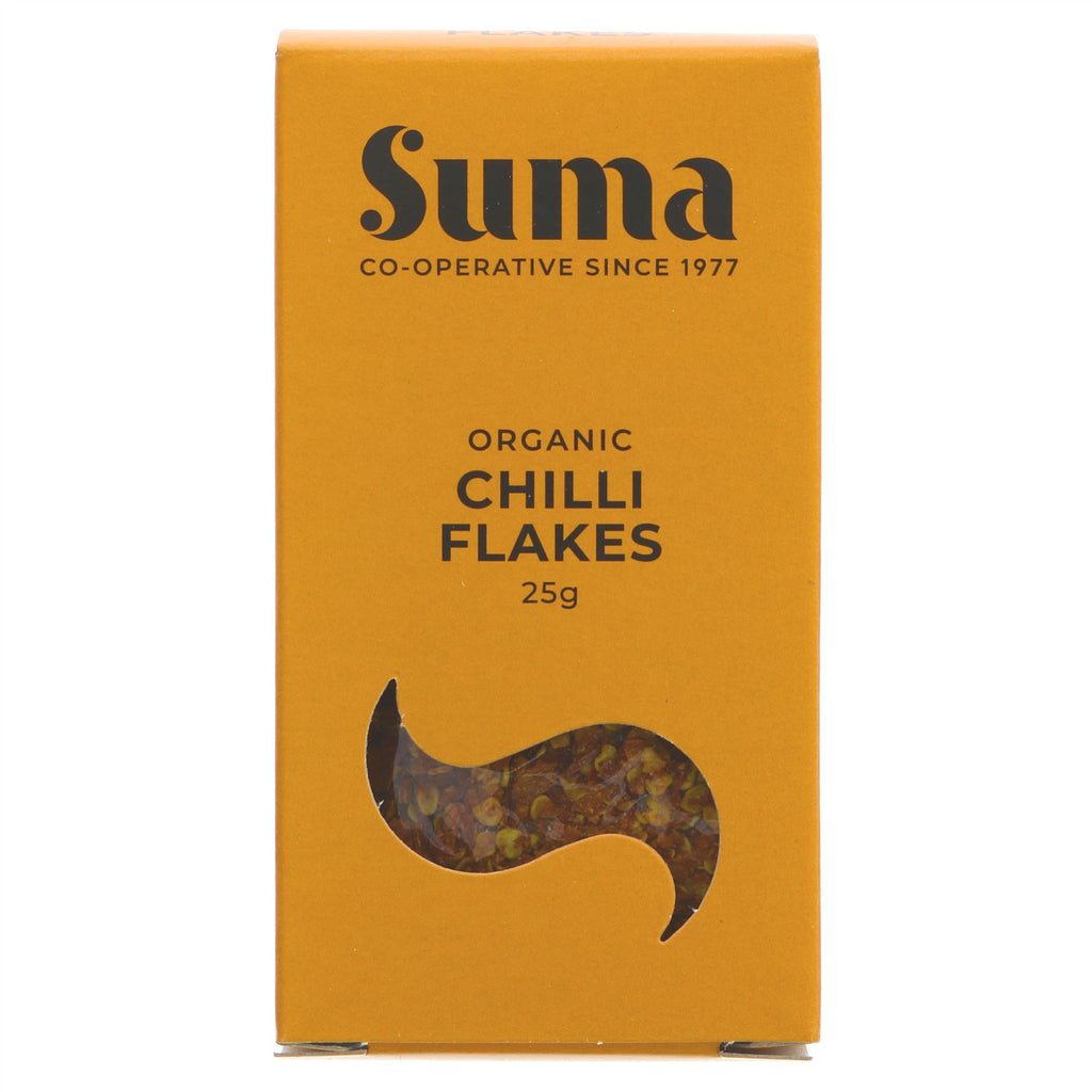 Suma's Organic Chilli Flakes - Vegan-friendly, perfect for adding heat to soups, stews and more! Organic and no VAT charged.
