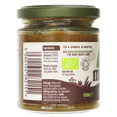 Organic & Vegan Almond Butter Smooth - Made with Roasted Almonds - Perfect for Toast, Smoothies & Fruit Dips - No Added Salt - 170g