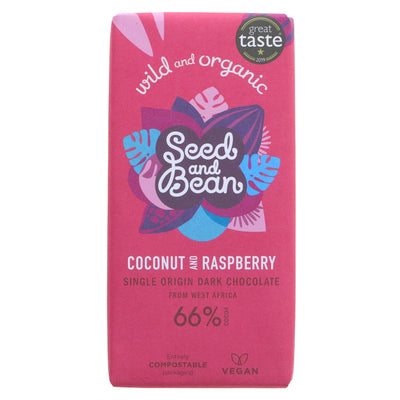 Organic Seed & Bean Company | 66% Dark, Raspberry & Coconut | 75g